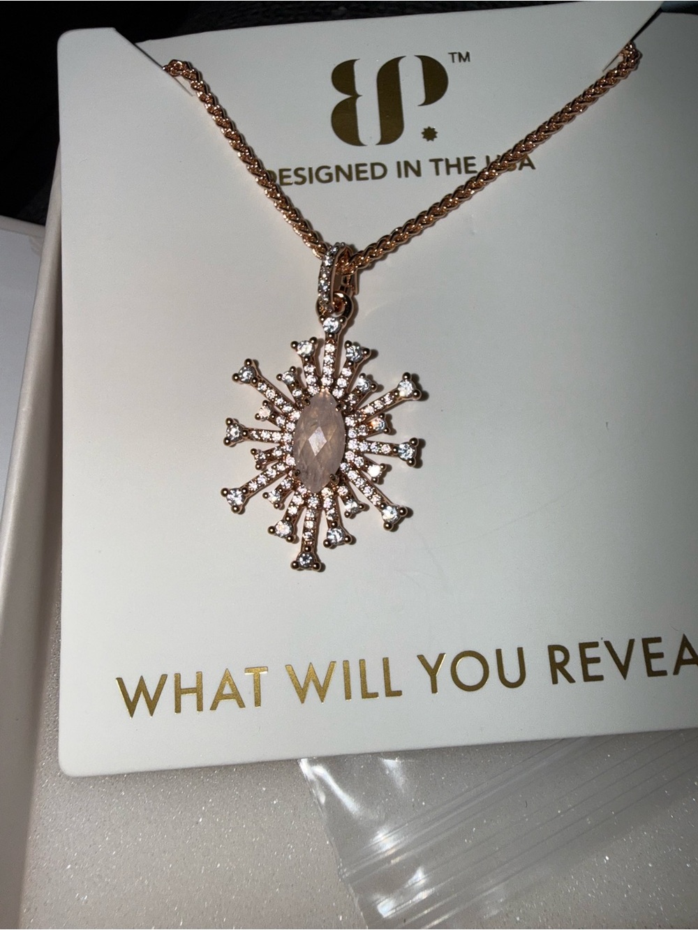Delicate Rose Gold Sunburst Pendant Necklace with Faceted Center